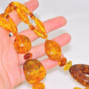 Genuine Baltic Honey Amber Flower Carved Flintstone Necklace