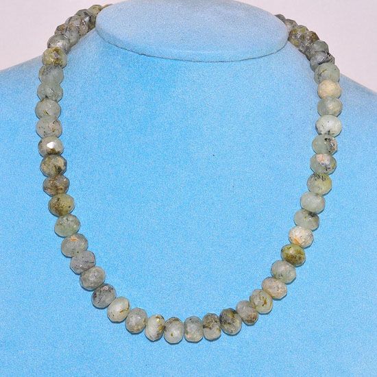 Sterling Silver Green Prenite Faceted Bead Necklace