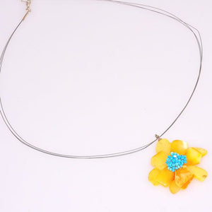 Sterling Silver Baltic Butterscotch Amber and Turquoise Bead Flower Wire Necklace