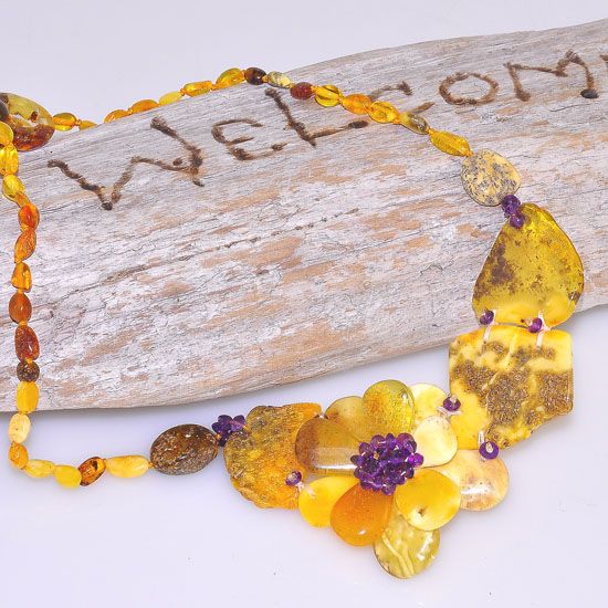 Amber bead necklace, 108g, and various similar items.