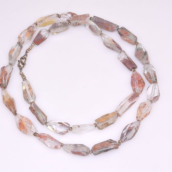 Sterling Silver Earthy Moss Quartz Beaded Long Necklace
