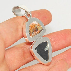 Sterling Silver Crazy Lace Agate and Chinese Writing Stone Pendant
