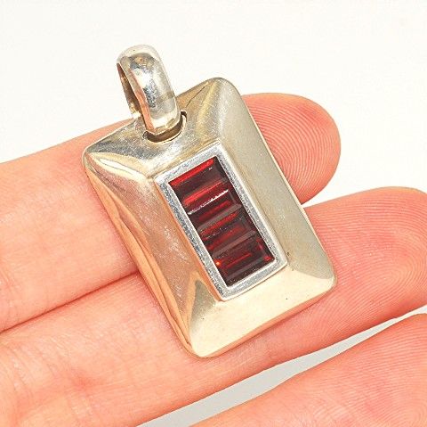 Sterling Silver, Garnet Channel Pendant