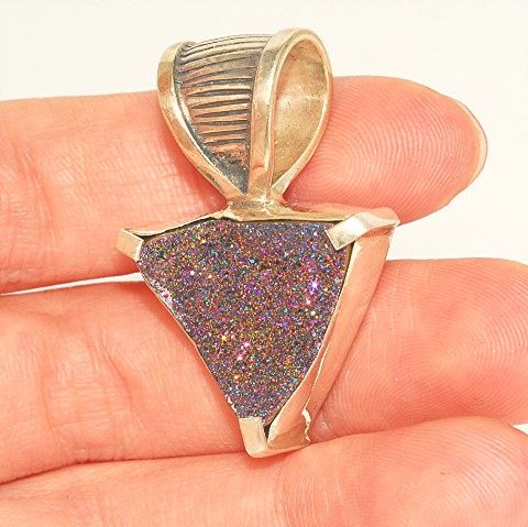 Sterling Silver, Titanium Druzy Triangle Pendant