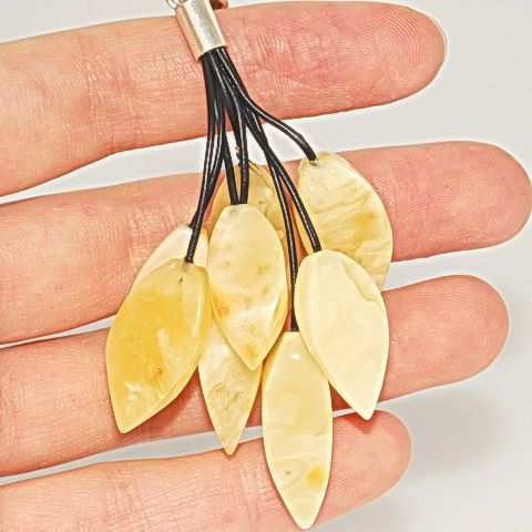 Sterling Silver, Baltic Butterscotch Amber Petals Pendant 
