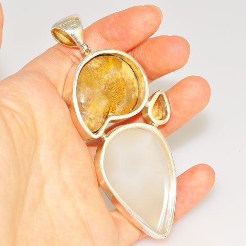 Sterling Silver Fossil Ammonite, Druzy and Citrine Pendant