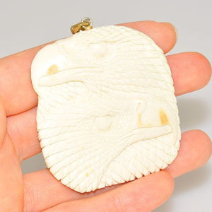 Sterling Silver Carved Moose Antler Eagles Pendant