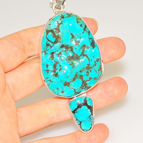 Sterling Silver Turquoise Duet Pendant