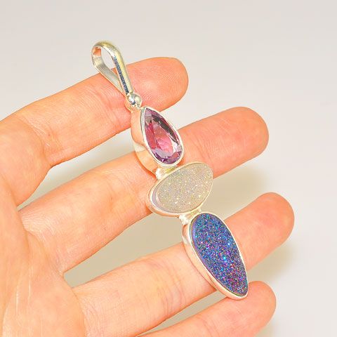 Sterling Silver Druzy and Amethyst Pendant