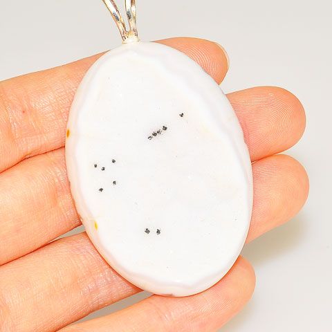 Sterling Silver White Druzy Oval Pendant