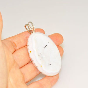 Sterling Silver White Druzy Oval Pendant