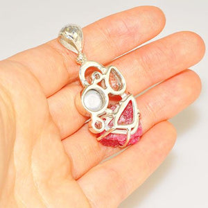 Sterling Silver Rough Rhodonite, Pearl and White Topaz Pendant