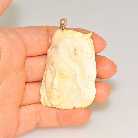 Sterling Silver Carved Moose Antler Pendant