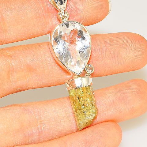 Sterling Silver Apatite and Clear Quartz Pendant