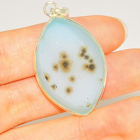 Sterling Silver Blue Spotted Druzy Pendant