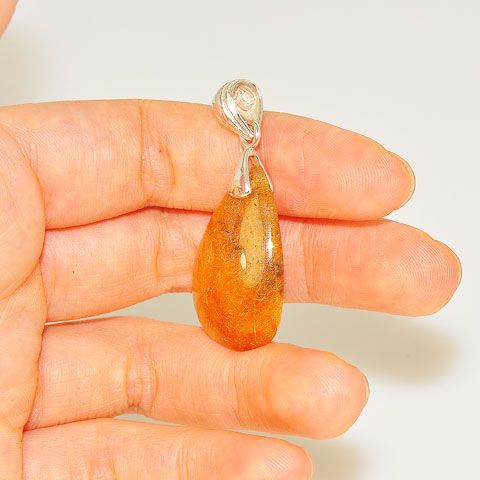 Sterling Silver Rutilated Quartz Drop Pendant