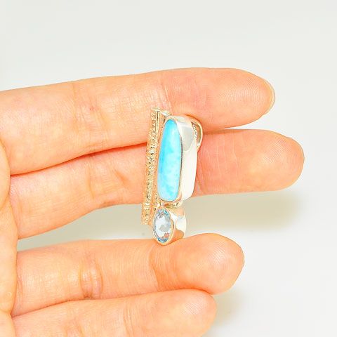 Sterling Silver Larimar and Blue Topaz Pendant