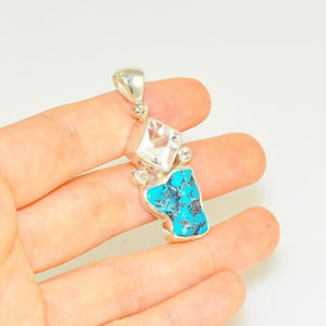 Sterling Silver Turquoise Nugget, White Topaz Pendant