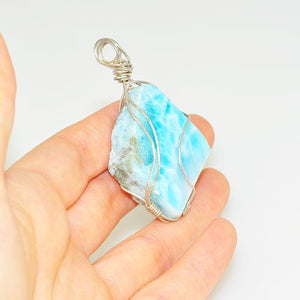 Sterling Silver Larimar Slice Wire Wrap Pendant