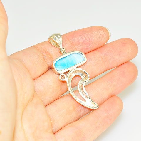 Sterling Silver Larimar and White Topaz Pendant