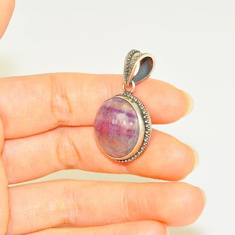 Sterling Silver Fluorite Button Pendant