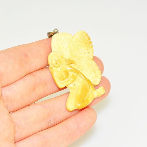Sterling Silver Carved Mammoth Ivory Butterfly Goddess Pendant