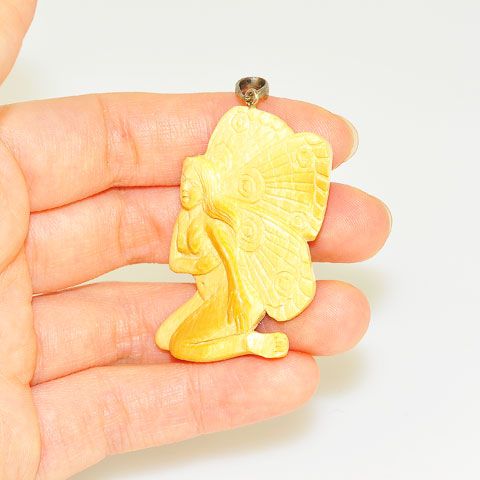 Sterling Silver Carved Mammoth Ivory Butterfly Goddess Pendant