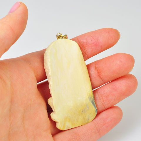 Sterling Silver Carved Fossilized Walrus Ivory Goddess and Turtle Pendant