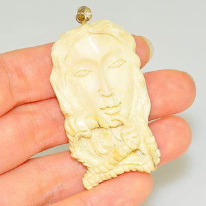 Sterling Silver Carved Mammoth Ivory Goddess and Talon Pendant