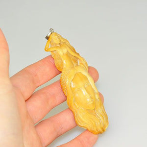 Sterling Silver Carved Fossilized Walrus Ivory Goddesses Pendant