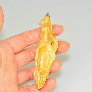 Sterling Silver Carved Fossilized Walrus Ivory Goddesses Pendant