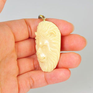 Sterling Silver Carved Fossilized Walrus Ivory Lion Pendant