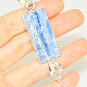 Sterling Silver Kyanite and Clear Quartz Pendant
