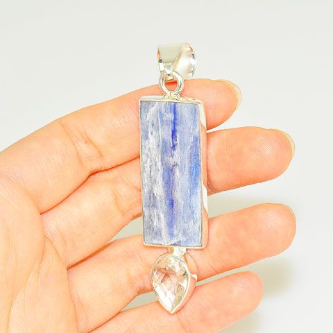 Sterling Silver Kyanite and Clear Quartz Pendant