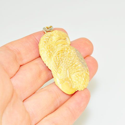 Sterling Silver Carved Mammoth Ivory Eagles Pendant