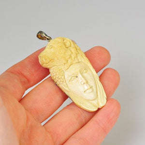 Sterling Silver Carved Mammoth Ivory Goddess and Bear Pendant