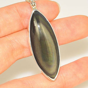 Sterling Silver Obsidian Marquise Pendant