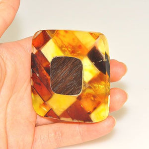 Sterling Silver Baltic Multi Amber and Ebony Wood Pin