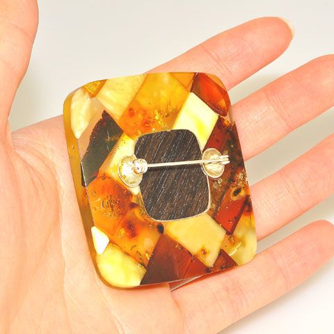 Sterling Silver Baltic Multi Amber and Ebony Wood Pin