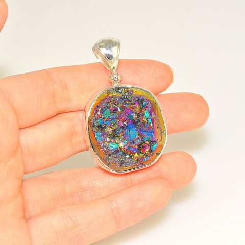 Sterling Silver Titanium Druzy Pendant