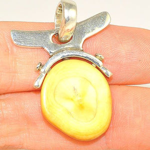 Sterling Silver Fossilized Walrus Ivory Slice Pendant
