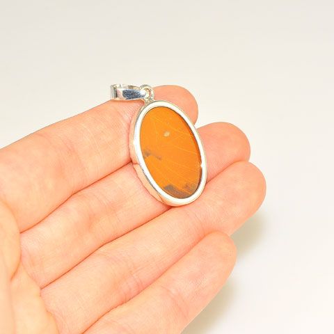 Sterling Silver Orange Butterfly Wing Oval Pendant