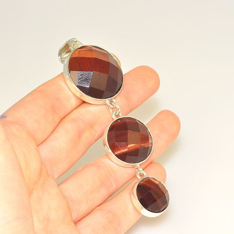 Sterling Silver Faceted Tiger Eye Trio Pendant