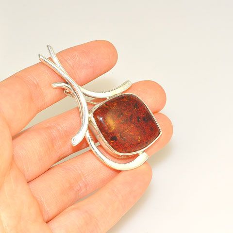 Sterling Silver Baltic Honey Amber Pin