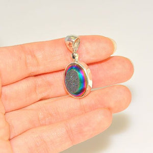 Sterling Silver Titanium Druzy Oval Pendant