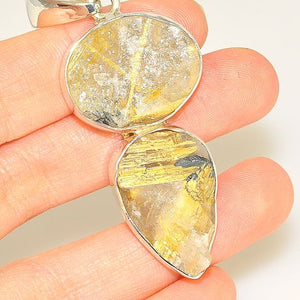 Sterling Silver Rough Rutilated Quartz Duet Pendant