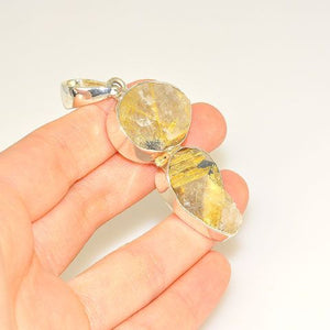 Sterling Silver Rough Rutilated Quartz Duet Pendant