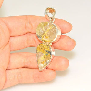 Sterling Silver Rough Rutilated Quartz Duet Pendant