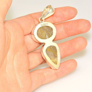 Sterling Silver Rough Rutilated Quartz Duet Pendant