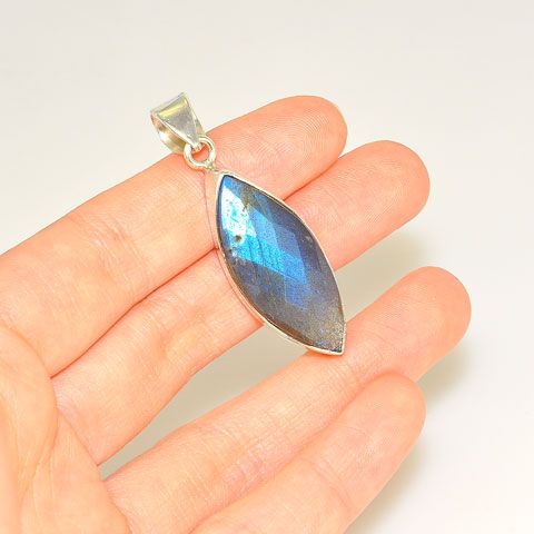 Sterling Silver Faceted Labradorite Marquise Pendant